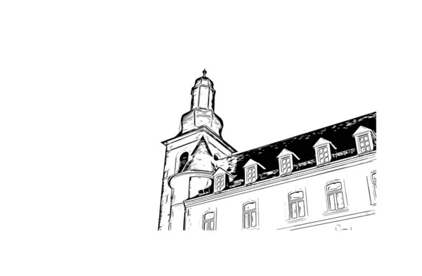 Imprimir Vista Edifício Com Marco Luxemburgo País Europa Desenho Desenhado —  Vetores de Stock