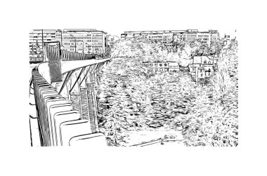 Print Building view with landmark of Lüksemburg is the country in Europe. Vektörde elle çizilmiş çizim çizimi.