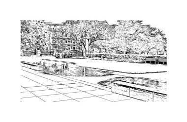 Print Building view with landmark of Lüksemburg is the country in Europe. Vektörde elle çizilmiş çizim çizimi.