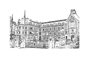 Print Building view with landmark of Lüksemburg is the country in Europe. Vektörde elle çizilmiş çizim çizimi.