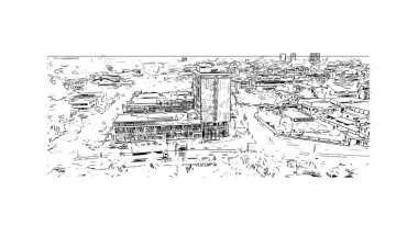 Print Building view with landmark of Lome is the capital in Togo. Hand drawn sketch illustration in vector.