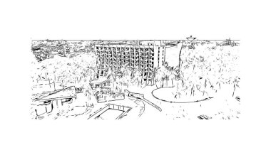 Print Building view with landmark of Lome is the capital in Togo. Hand drawn sketch illustration in vector.