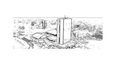 Print Building view with landmark of Lome is the capital in Togo. Hand drawn sketch illustration in vector.