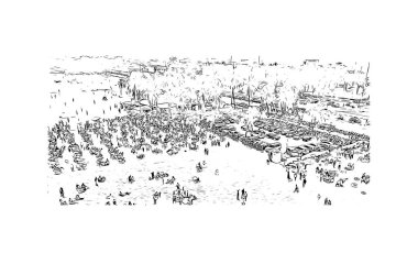 Print Building view with landmark of Lome is the capital in Togo. Hand drawn sketch illustration in vector.