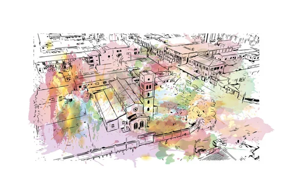 带有洛美地标的印刷建筑景观是多哥的首都 矢量手绘示意图水彩画 — 图库矢量图片
