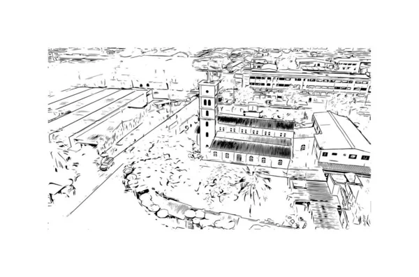 Print Building View Landmark Lome Capital Togo Hand Drawn Sketch — стоковый вектор