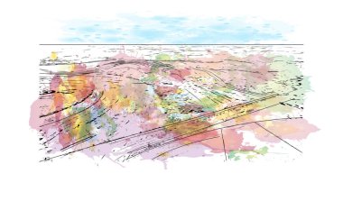 Print  Building view with landmark of Londrina is a city in southern Brazil. Watercolor splash with hand drawn sketch illustration in vector.