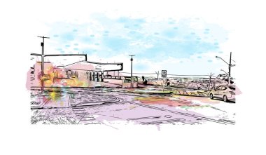 Print Building view with landmark of Londrina is a city in southern Brazil. Watercolor splash with hand drawn sketch illustration in vector.