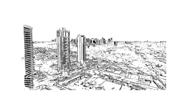 Print Building View Landmark Londrina City Southern Brazil Hand Drawn — Stock Vector