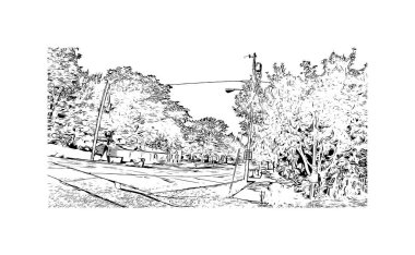 Print Building view with landmark of Lorain is the city in Ohio. Hand drawn sketch illustration in vector.