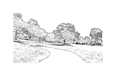 Print Building view with landmark of Lorain is the city in Ohio. Hand drawn sketch illustration in vector.