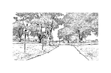 Print Building view with landmark of Lorain is the city in Ohio. Hand drawn sketch illustration in vector.