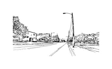 Print Building view with landmark of Lorain is the city in Ohio. Hand drawn sketch illustration in vector.