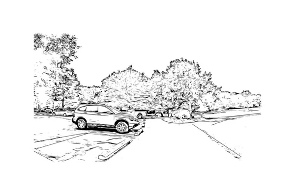 Print Building View Landmark Lorain City Ohio Hand Drawn Sketch — Stock vektor