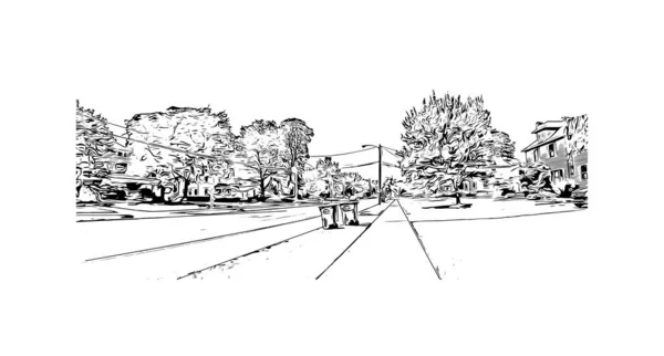 Print Building View Landmark Lorain City Ohio Hand Drawn Sketch — Vettoriale Stock