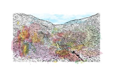 Print Building view with landmark of Los Angeles is the city in California. Watercolor splash with hand drawn sketch illustration in vector.