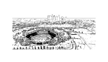 Print Building view with landmark of Los Angeles is the city in California. Hand drawn sketch illustration in vector.