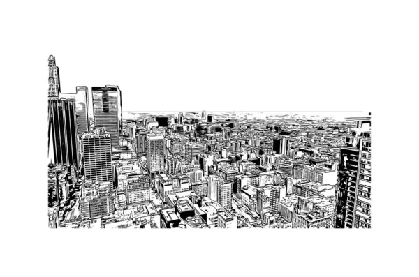 Print Building View Landmark Los Angeles City California Hand Drawn — стоковый вектор