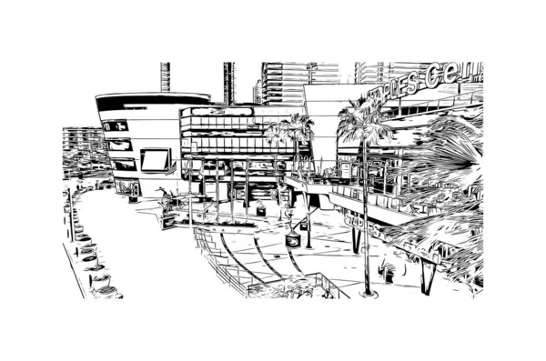Print Building View Landmark Los Angeles City California Hand Drawn — Image vectorielle