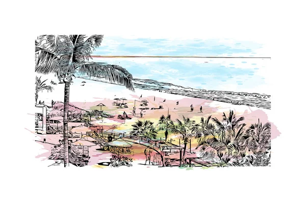 Imprimer Vue Sur Bâtiment Avec Point Repère Cabo San Lucas — Image vectorielle