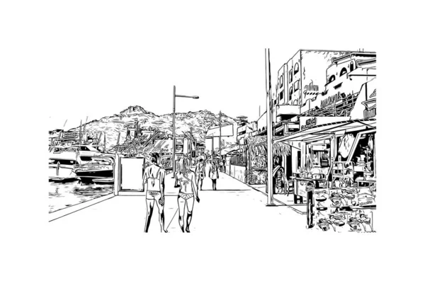 Print Building View Landmark Cabo San Lucas City Mexico Hand — Image vectorielle