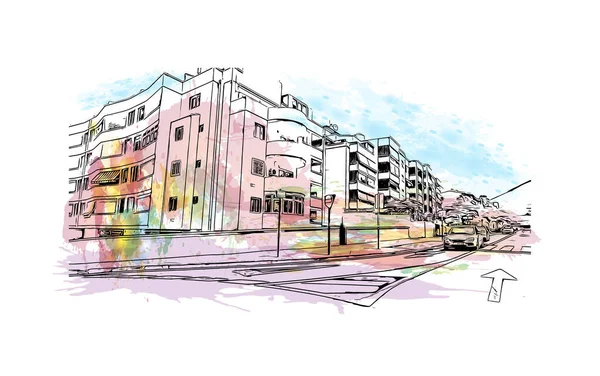 Print Building View Landmark Los Cristianos Town Spain Watercolor Splash — Διανυσματικό Αρχείο