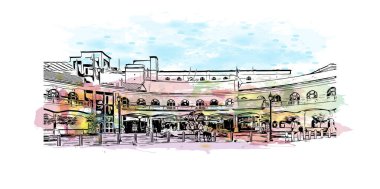 Print Building view with landmark of Louisville is the city in Kentucky. Watercolor splash with hand drawn sketch illustration in vector.