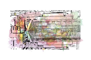 Print Building view with landmark of Louisville is the city in Kentucky. Watercolor splash with hand drawn sketch illustration in vector.