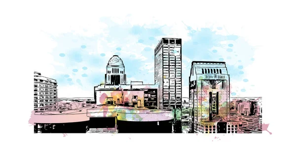 Print Building View Landmark Louisville City Kentucky Watercolor Splash Hand — Image vectorielle