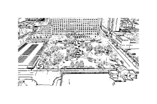 Print Building View Landmark Louisville City Kentucky Hand Drawn Sketch — Image vectorielle