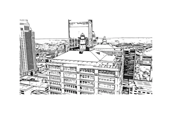 Print Building View Landmark Louisville City Kentucky Hand Drawn Sketch — Διανυσματικό Αρχείο