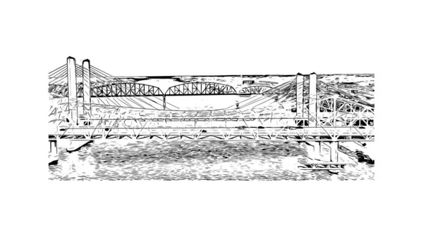 Print Building View Landmark Louisville City Kentucky Hand Drawn Sketch — Archivo Imágenes Vectoriales