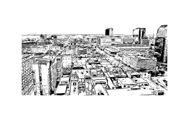 Print Building view with landmark of Louisville is the city in Kentucky. Hand drawn sketch illustration in vector.