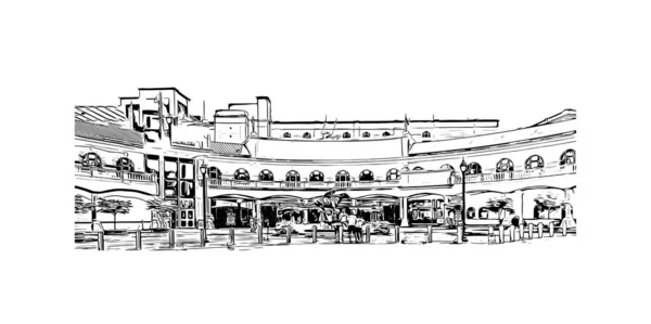 Print Building View Landmark Louisville City Kentucky Hand Drawn Sketch — Stockvector