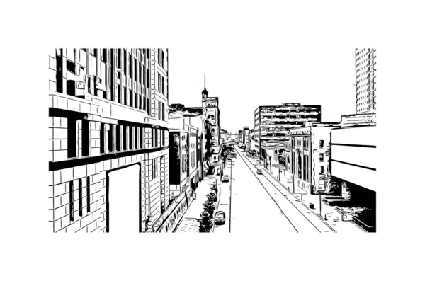 Imprimir Vista Del Edificio Con Hito Louisville Ciudad Kentucky Dibujo — Archivo Imágenes Vectoriales