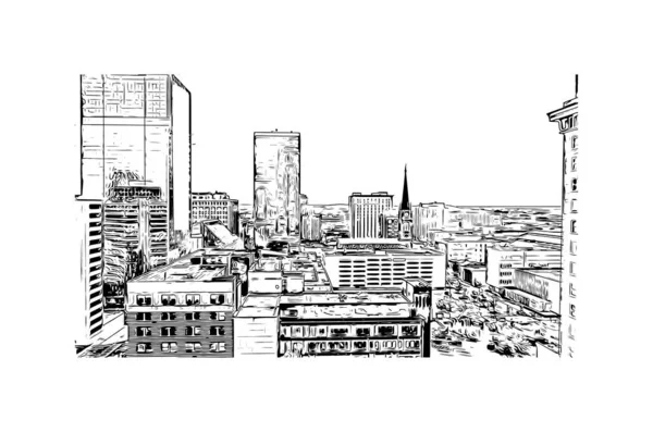 Print Building View Landmark Louisville City Kentucky Hand Drawn Sketch — Vector de stock
