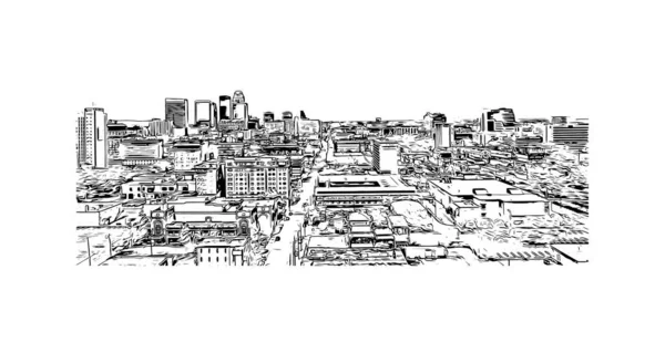 Print Building View Landmark Louisville City Kentucky Hand Drawn Sketch — Vector de stock