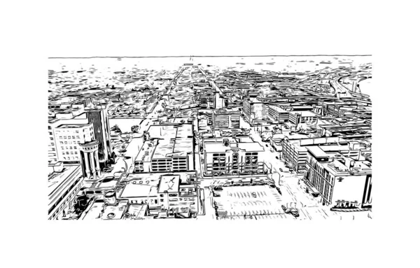 Print Building View Landmark Louisville City Kentucky Hand Drawn Sketch — Stock vektor