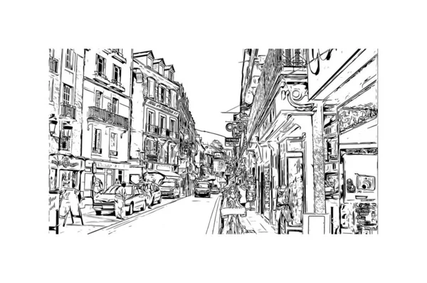 Print Building View Landmark Lourdes Town France Hand Drawn Sketch — Stockvektor
