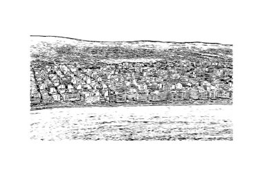 Print Building view with landmark of Loutraki is the municipality in Greece. Hand drawn sketch illustration in vector.