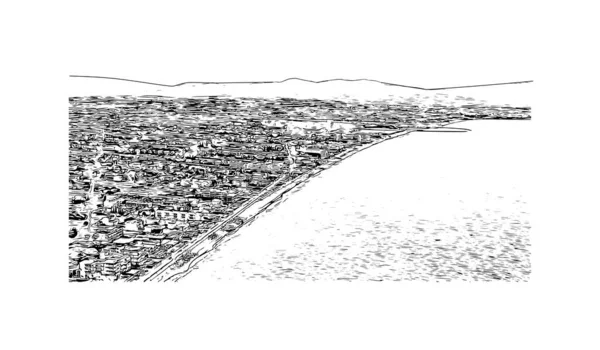 Print Building View Landmark Loutraki Municipality Greece Hand Drawn Sketch — Image vectorielle
