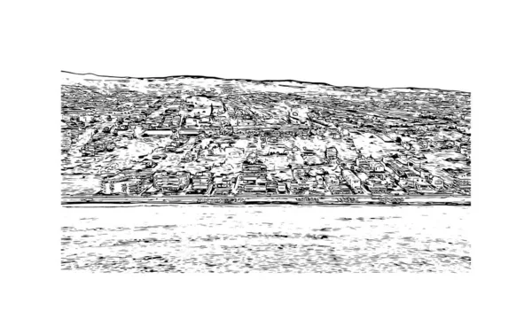 Print Vue Bâtiment Avec Monument Loutraki Est Municipalité Grèce Illustration — Image vectorielle