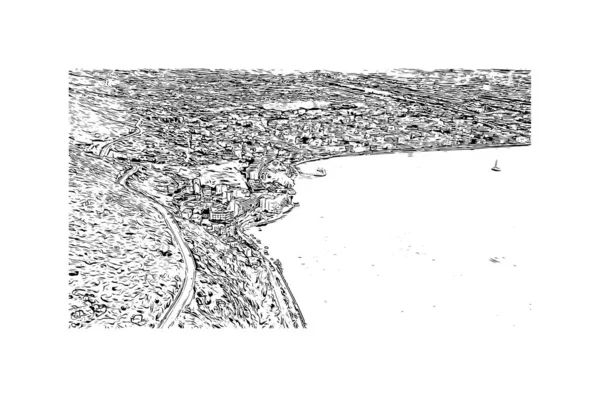 Print Building View Landmark Loutraki Municipality Greece Hand Drawn Sketch — 图库矢量图片