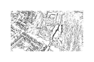 Print Building view with landmark of Louvain la Neuve is a planned village in the municipality of Ottignies. Hand drawn sketch illustration in vector.