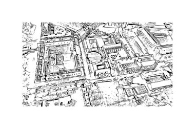 Print Building view with landmark of Louvain la Neuve is a planned village in the municipality of Ottignies. Hand drawn sketch illustration in vector.