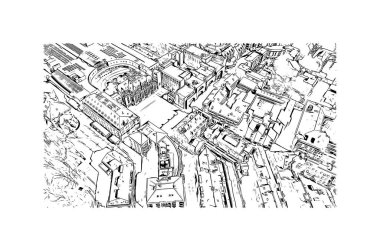 Print Building view with landmark of Louvain la Neuve is a planned village in the municipality of Ottignies. Hand drawn sketch illustration in vector.