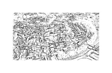 Louvain la Neuve, Almanya 'nın Ottignies eyaletinde yer alan bir şehirdir. Vektörde elle çizilmiş çizim çizimi.