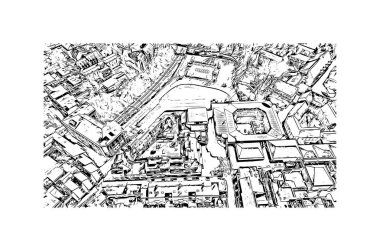 Print Building view with landmark of Louvain la Neuve is a planned village in the municipality of Ottignies. Hand drawn sketch illustration in vector.