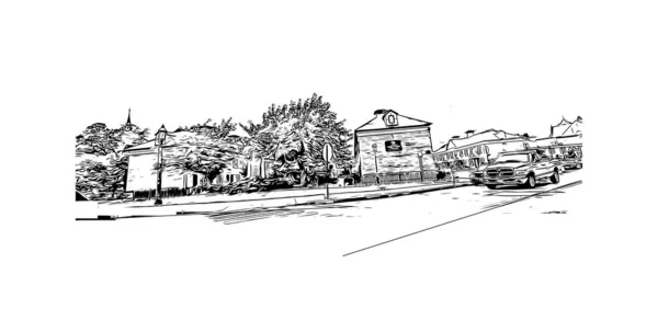 Print Building View Landmark Lowell City Massachusetts Hand Drawn Sketch — Image vectorielle