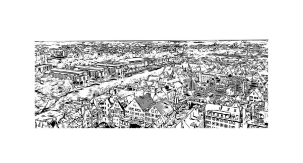 Print Building View Landmark Lubeck City Germany Hand Drawn Sketch — стоковый вектор
